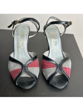 Empress Ballroom Peep Toe Heels Red Grey Suede Size 6.5